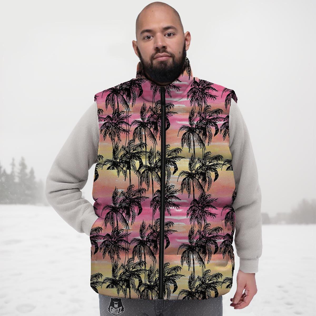 Palm Tree Sunset Print Pattern Down Vest