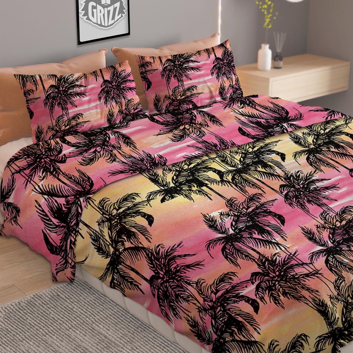 Palm Tree Sunset Print Pattern Duvet Cover Bedding Set