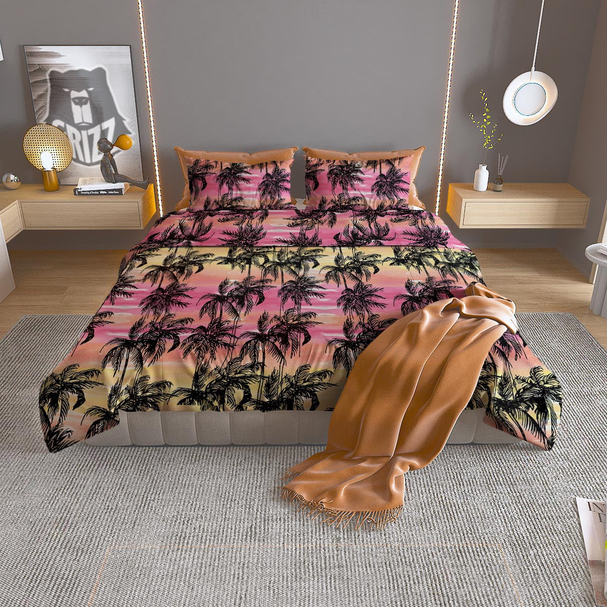 Palm Tree Sunset Print Pattern Duvet Cover Bedding Set