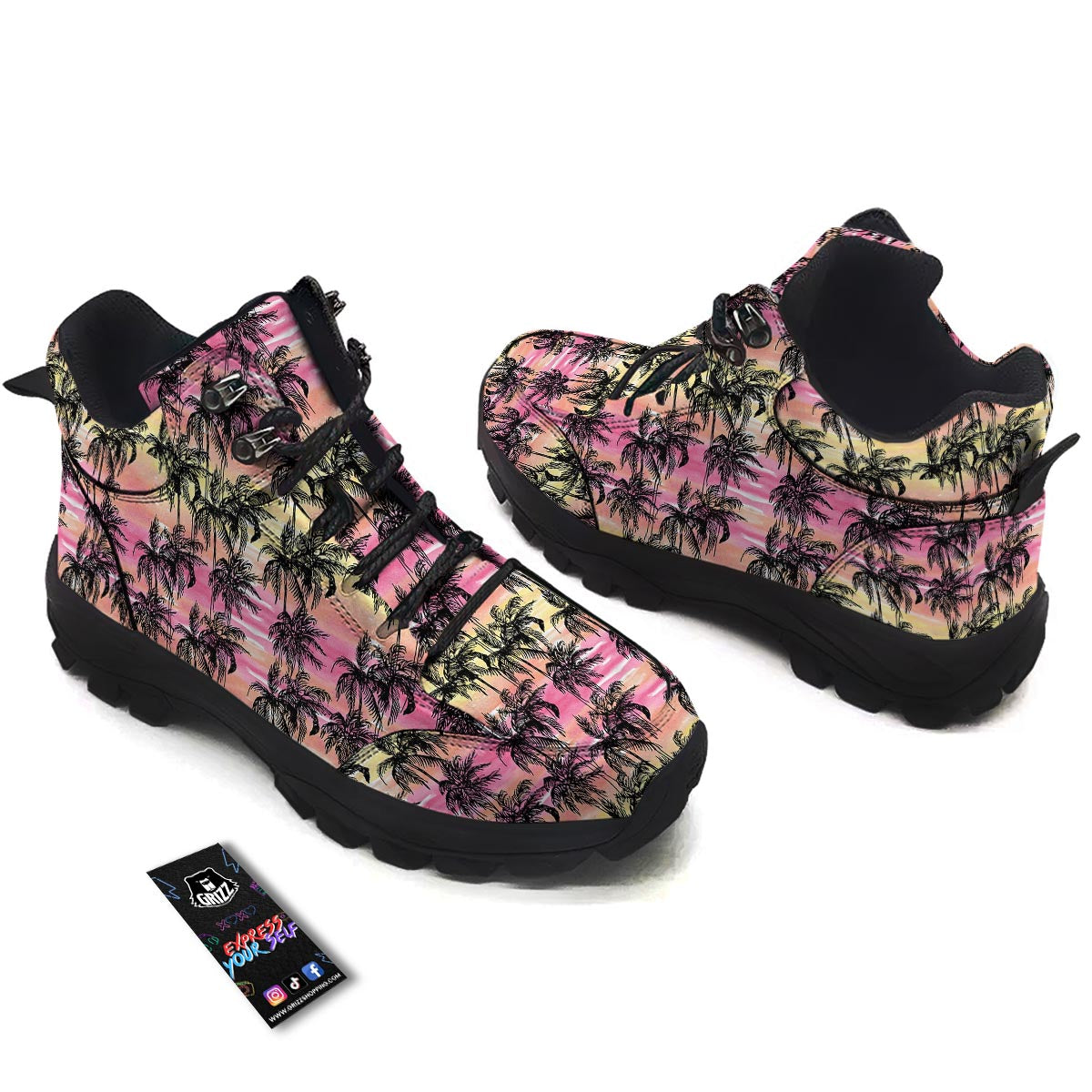 Palm Tree Sunset Print Pattern Hiking Shoes-grizzshop