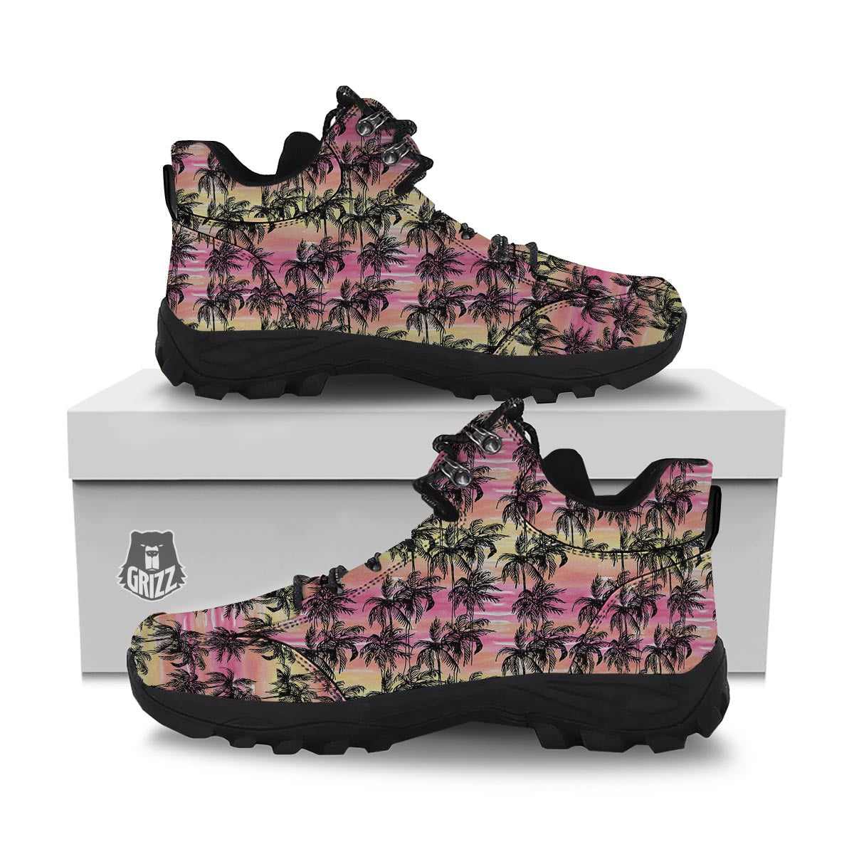 Palm Tree Sunset Print Pattern Hiking Shoes-grizzshop
