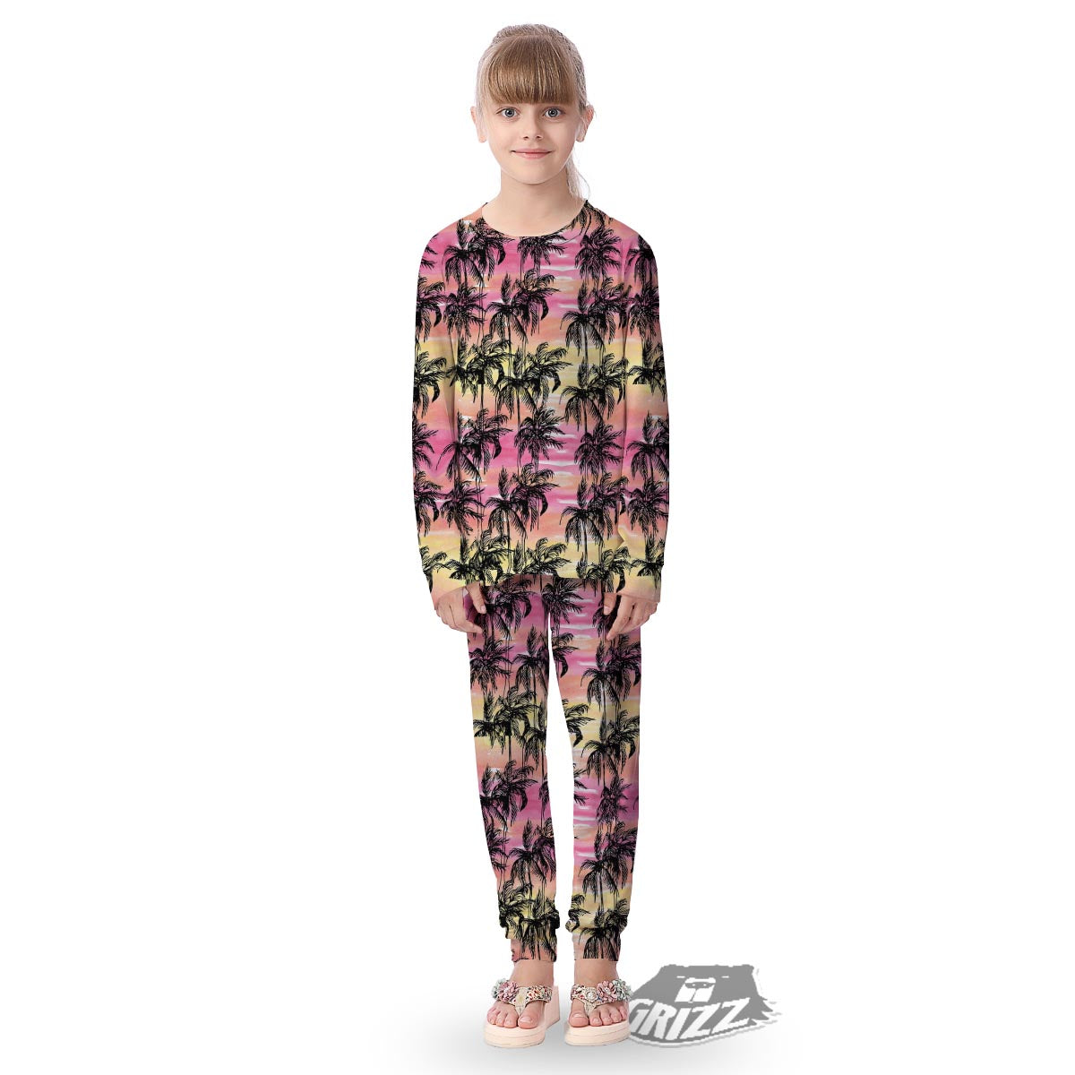Palm Tree Sunset Print Pattern Kid's Pajamas-grizzshop