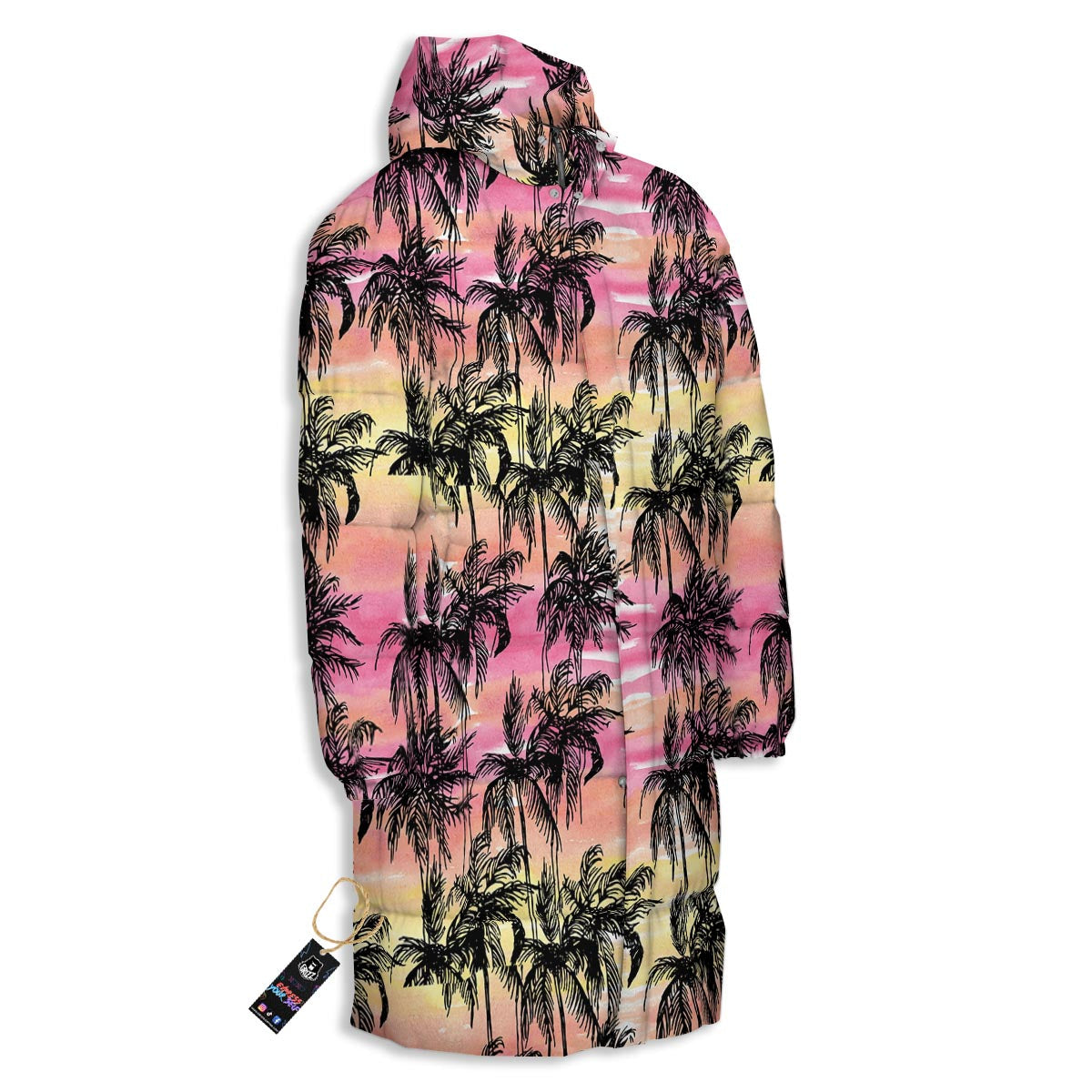 Palm Tree Sunset Print Pattern Long Down Jacket-grizzshop