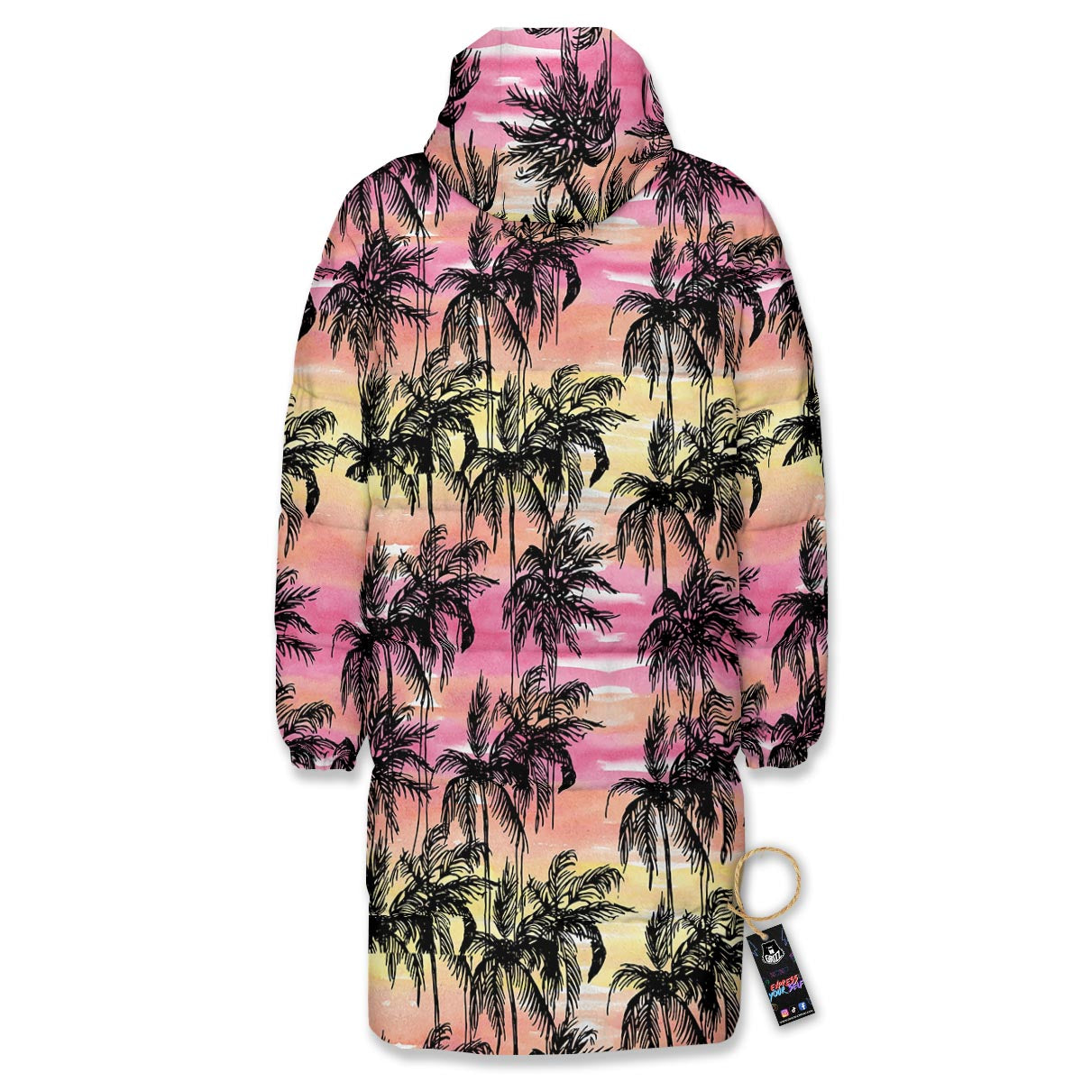 Palm Tree Sunset Print Pattern Long Down Jacket-grizzshop