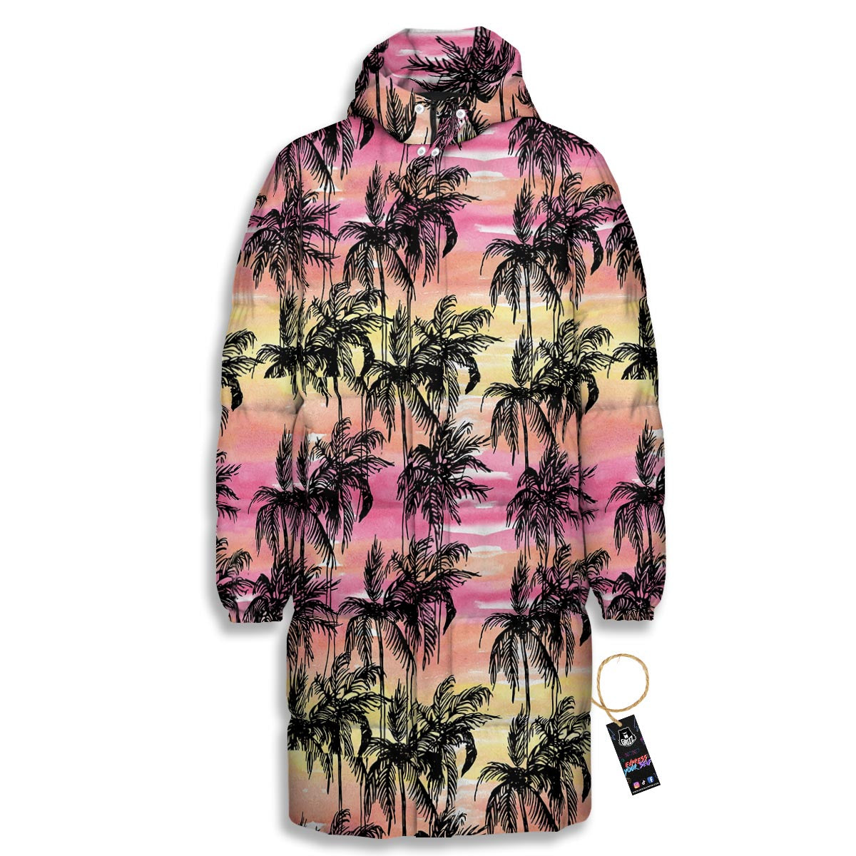 Palm Tree Sunset Print Pattern Long Down Jacket-grizzshop