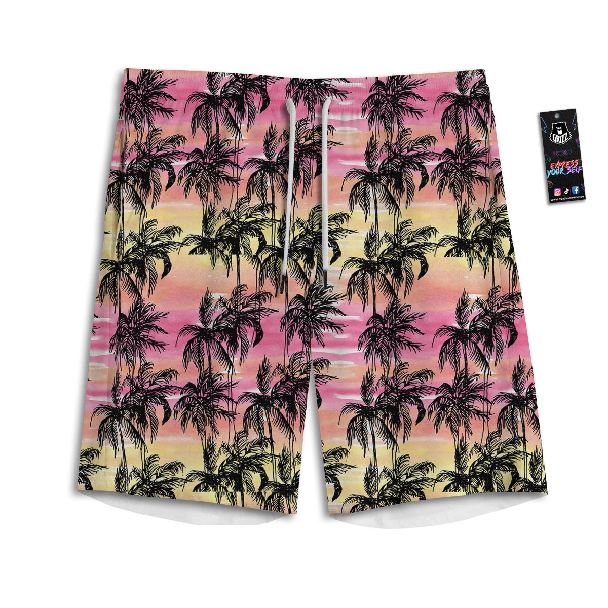 Palm Tree Sunset Print Pattern Men's Athletic Shorts