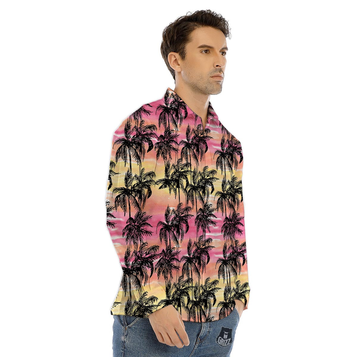Palm Tree Sunset Print Pattern Men's Dress Shirts-grizzshop