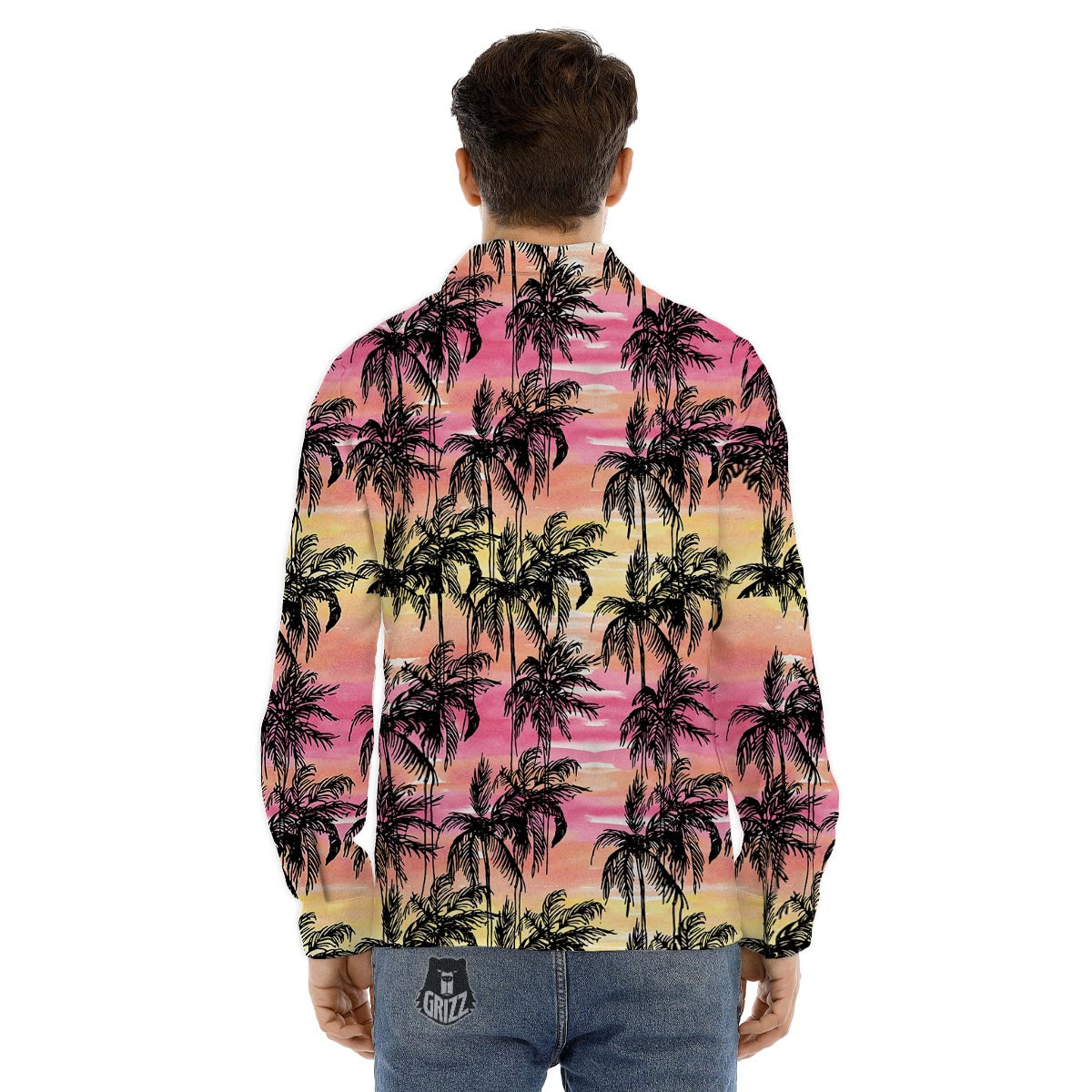 Palm Tree Sunset Print Pattern Men's Dress Shirts-grizzshop