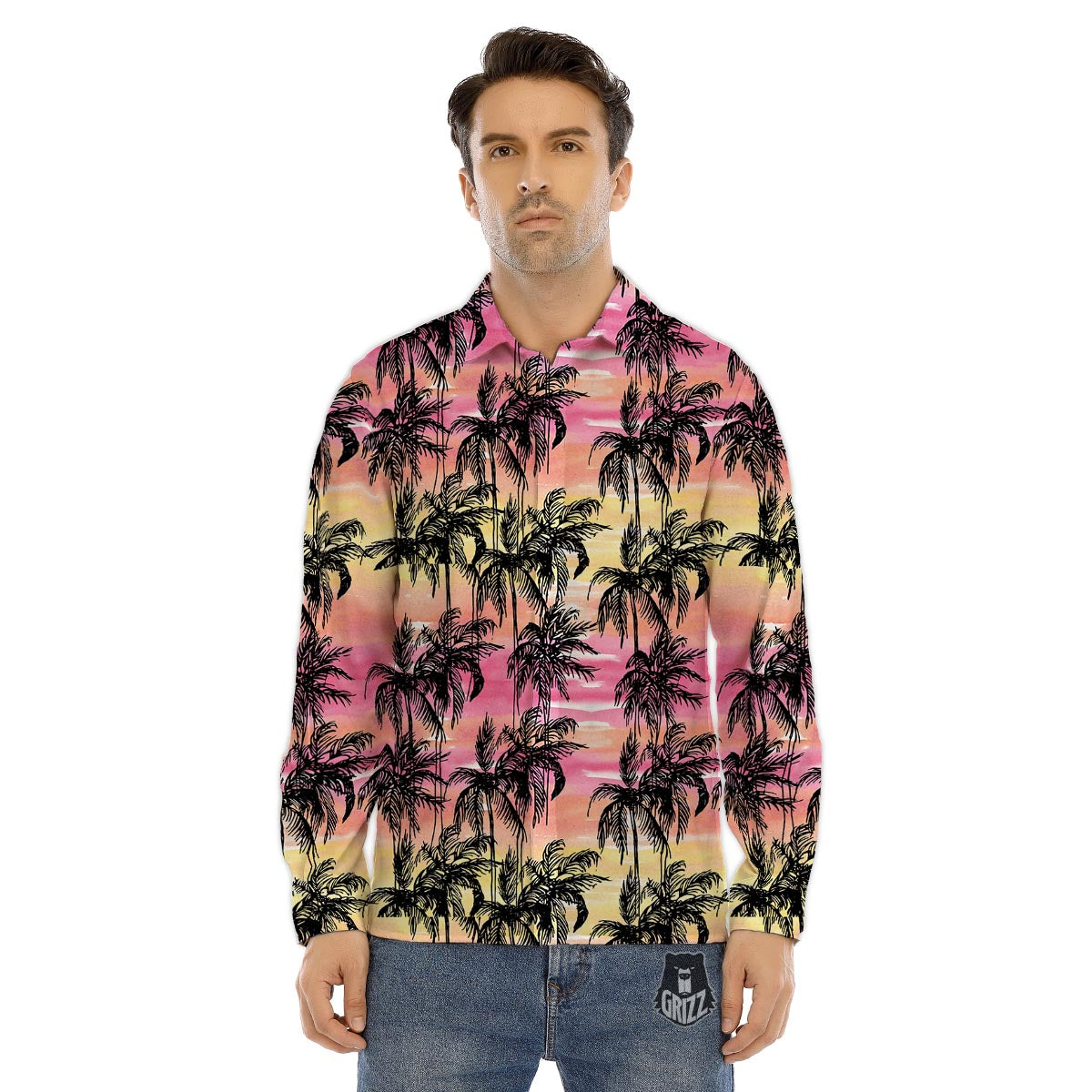Palm Tree Sunset Print Pattern Men's Dress Shirts-grizzshop