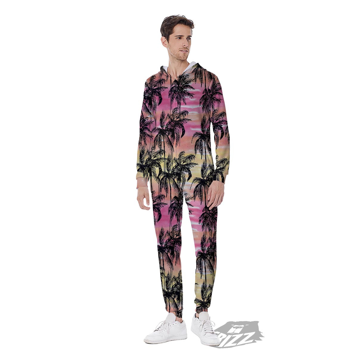 Palm Tree Sunset Print Pattern Men's Jumpsuit-grizzshop