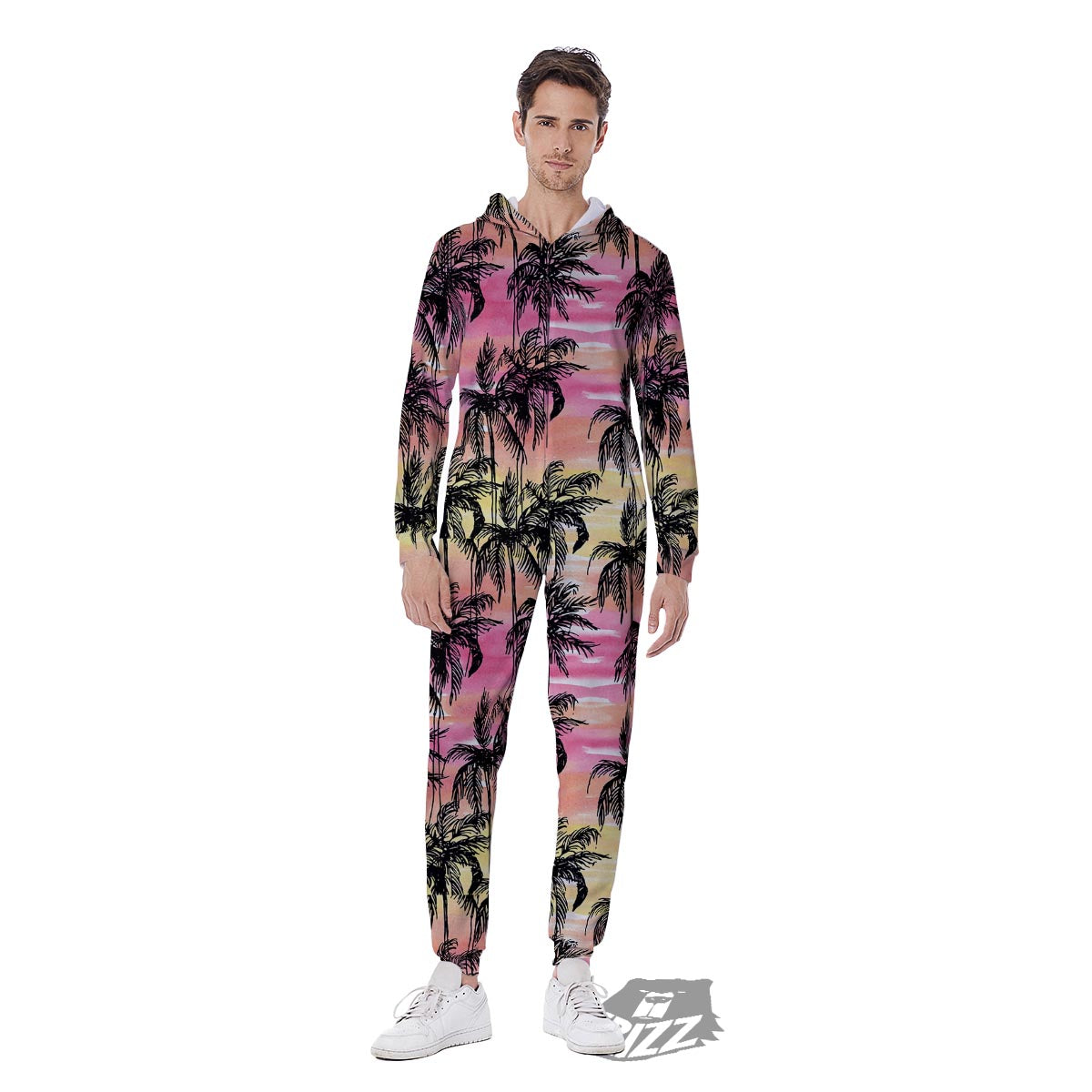 Palm Tree Sunset Print Pattern Men's Jumpsuit-grizzshop