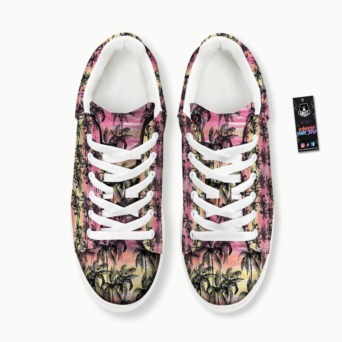 Palm Tree Sunset Print Pattern Platform Shoes-grizzshop