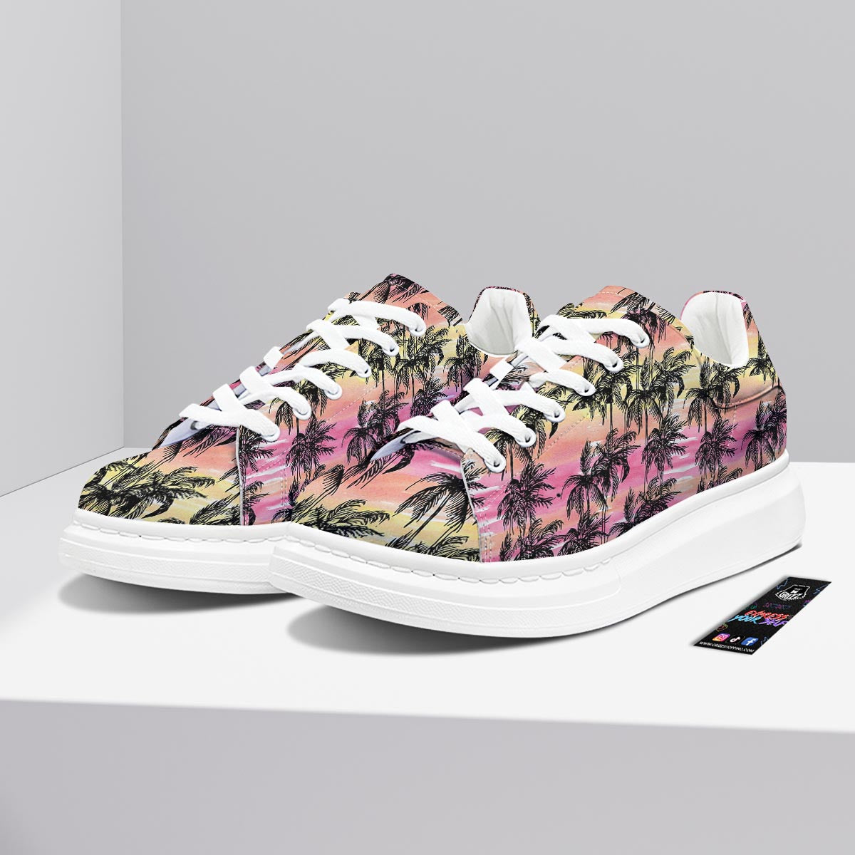 Palm Tree Sunset Print Pattern Platform Shoes-grizzshop