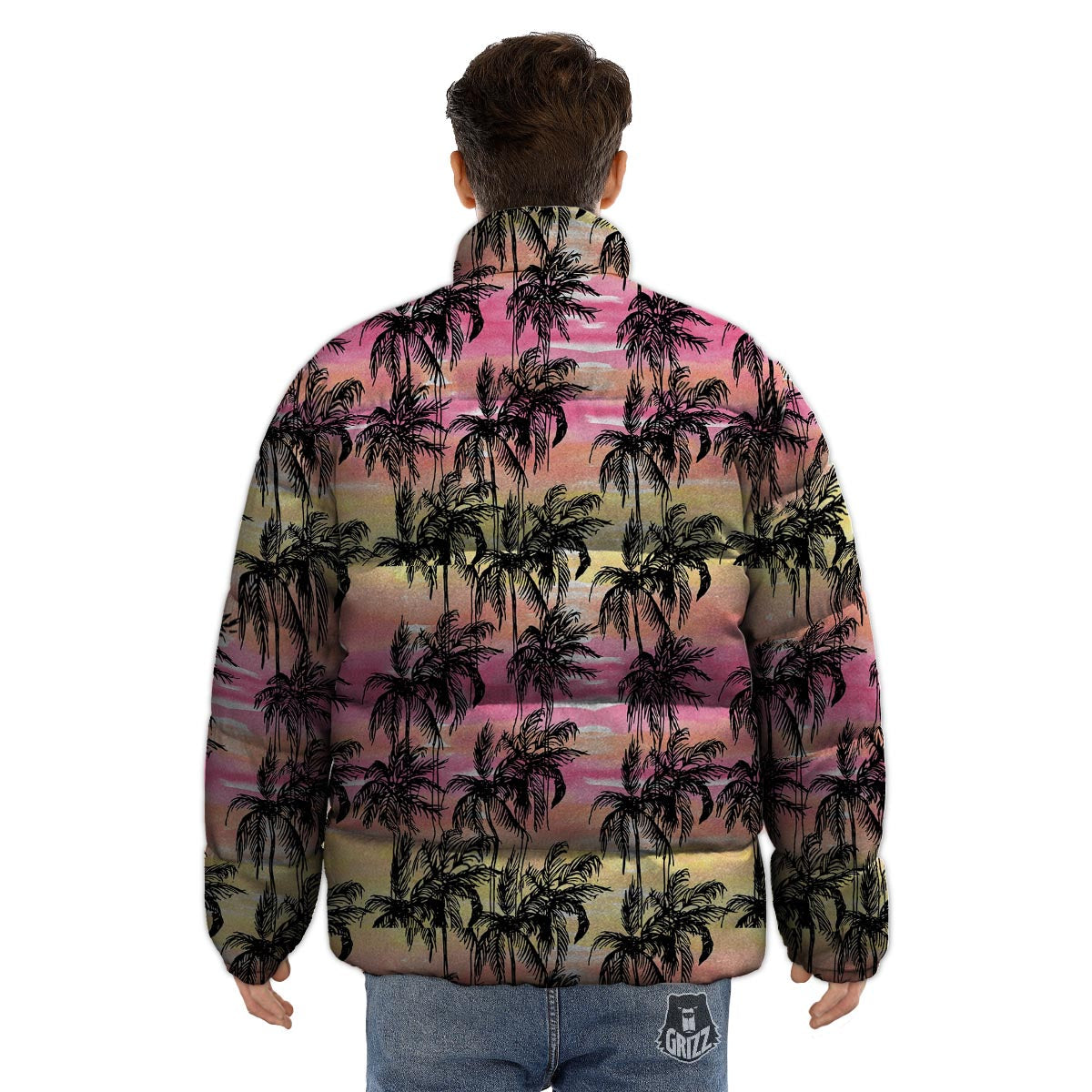 Palm Tree Sunset Print Pattern Puffer Jacket-grizzshop