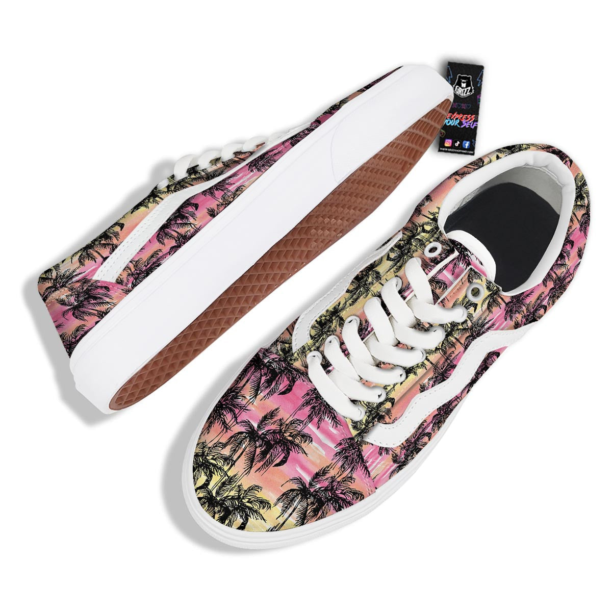 Palm Tree Sunset Print Pattern Skate Shoes-grizzshop