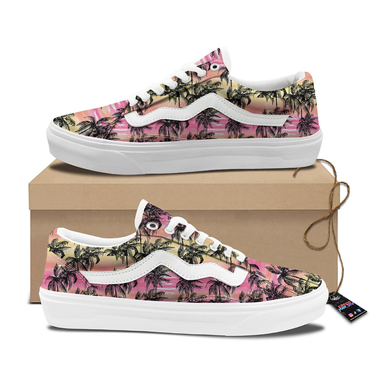 Palm Tree Sunset Print Pattern Skate Shoes-grizzshop