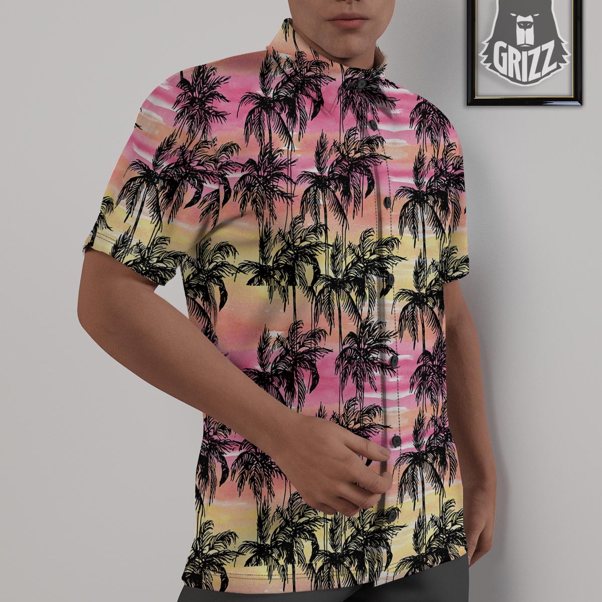 Palm Tree Sunset Print Pattern Untucked Shirts-grizzshop