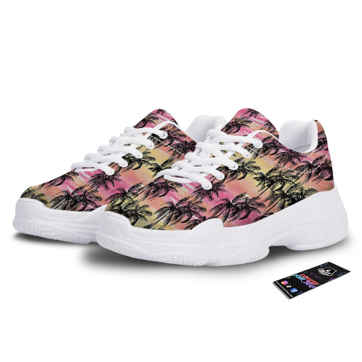Palm Tree Sunset Print Pattern White Chunky Shoes-grizzshop