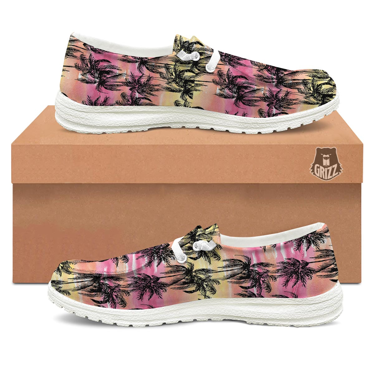 Palm Tree Sunset Print Pattern White Loafers-grizzshop
