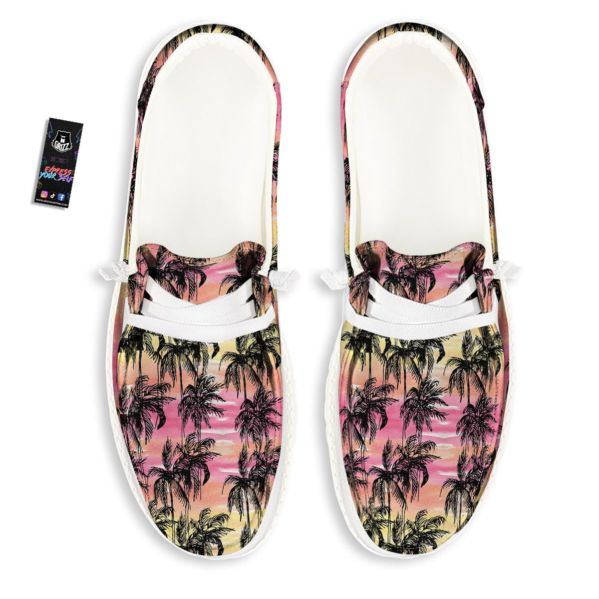 Palm Tree Sunset Print Pattern White Loafers-grizzshop