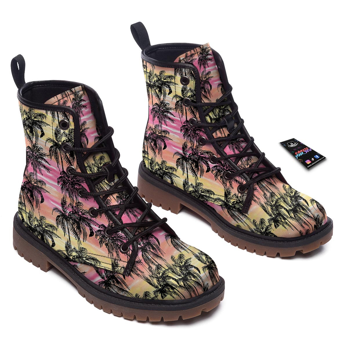 Palm Tree Sunset Print Pattern Work Boots-grizzshop
