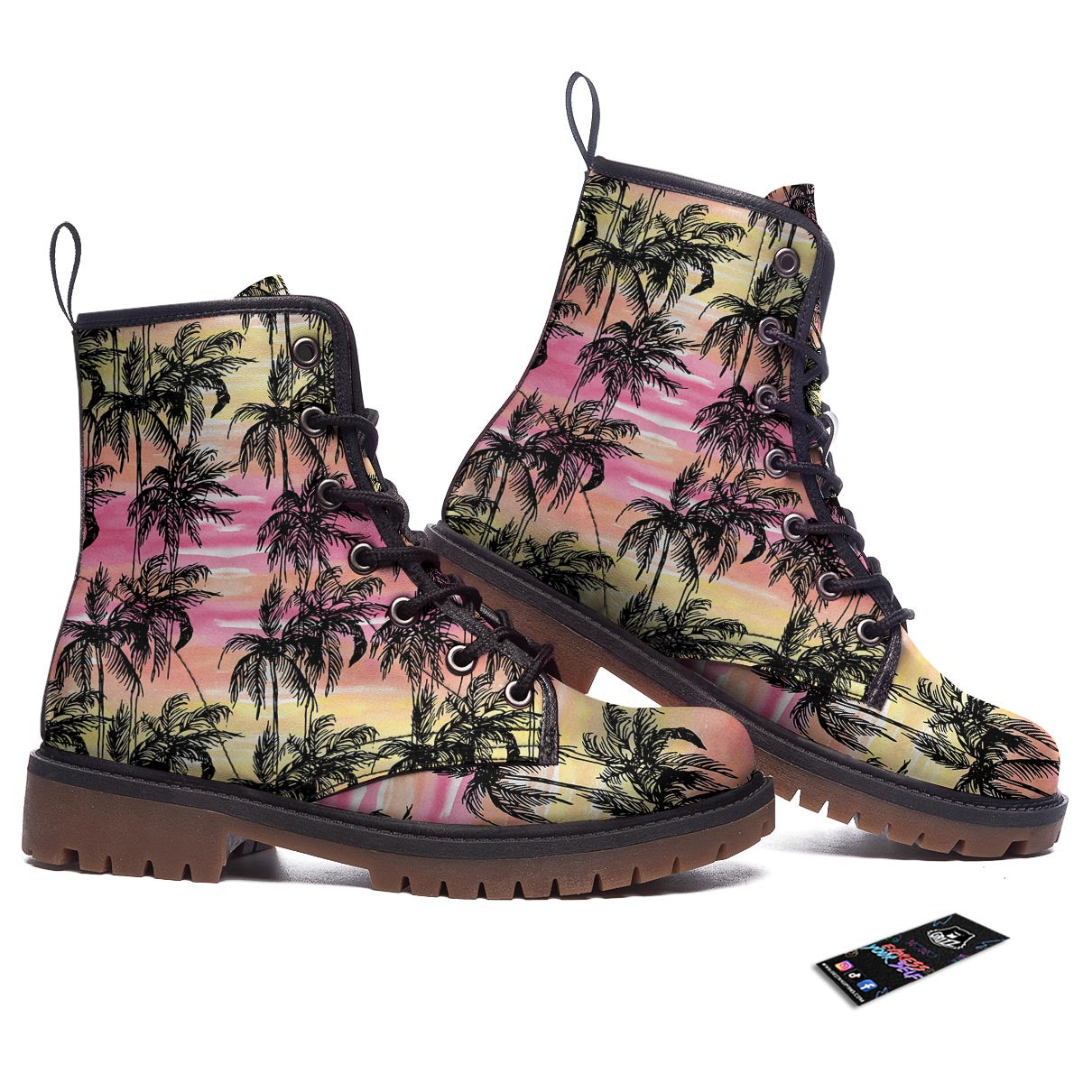 Palm Tree Sunset Print Pattern Work Boots-grizzshop