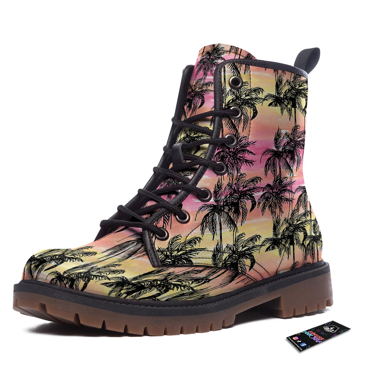 Palm Tree Sunset Print Pattern Work Boots-grizzshop