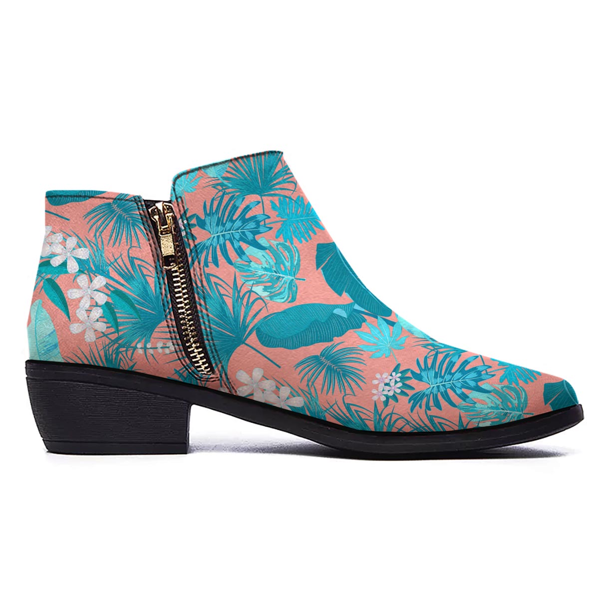 Palm Tree Teal Print Pattern Ankle Boots-grizzshop