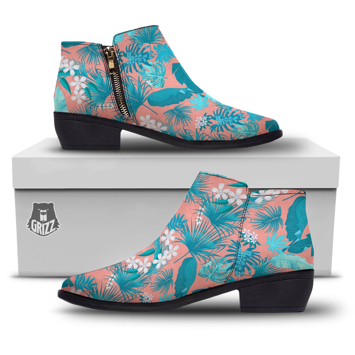 Palm Tree Teal Print Pattern Ankle Boots-grizzshop