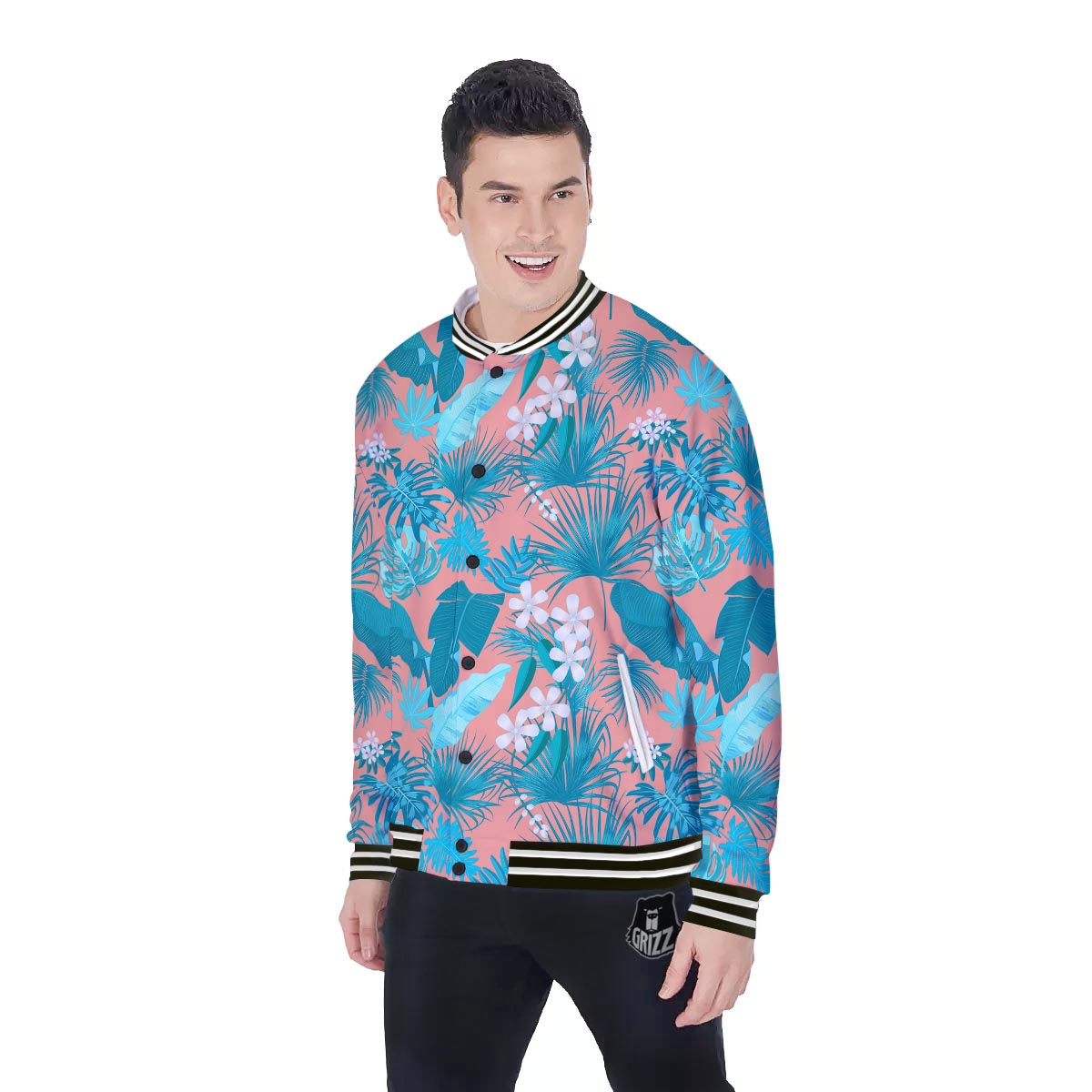 Palm Tree Teal Print Pattern Baseball Jacket-grizzshop