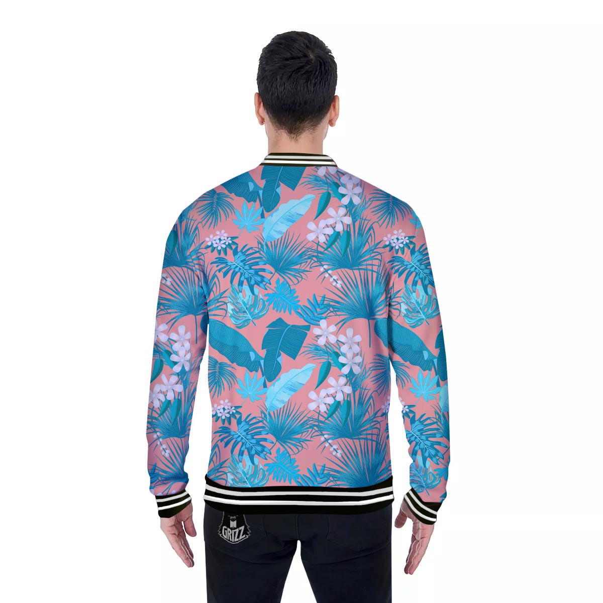 Palm Tree Teal Print Pattern Baseball Jacket-grizzshop