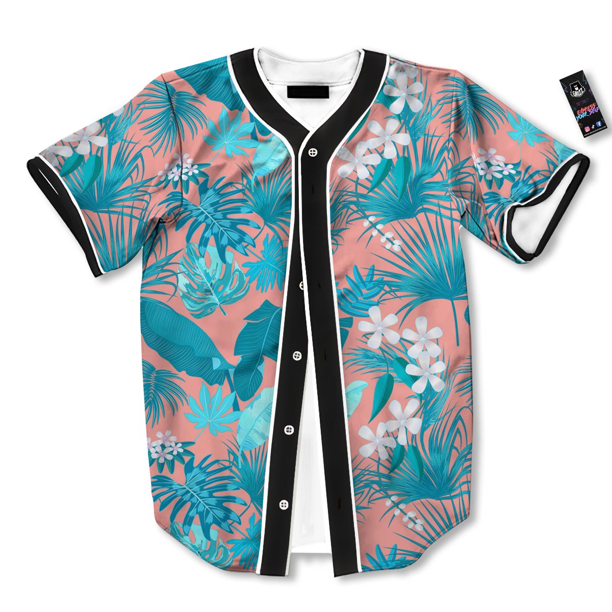 Palm Tree Teal Print Pattern Baseball Jersey-grizzshop
