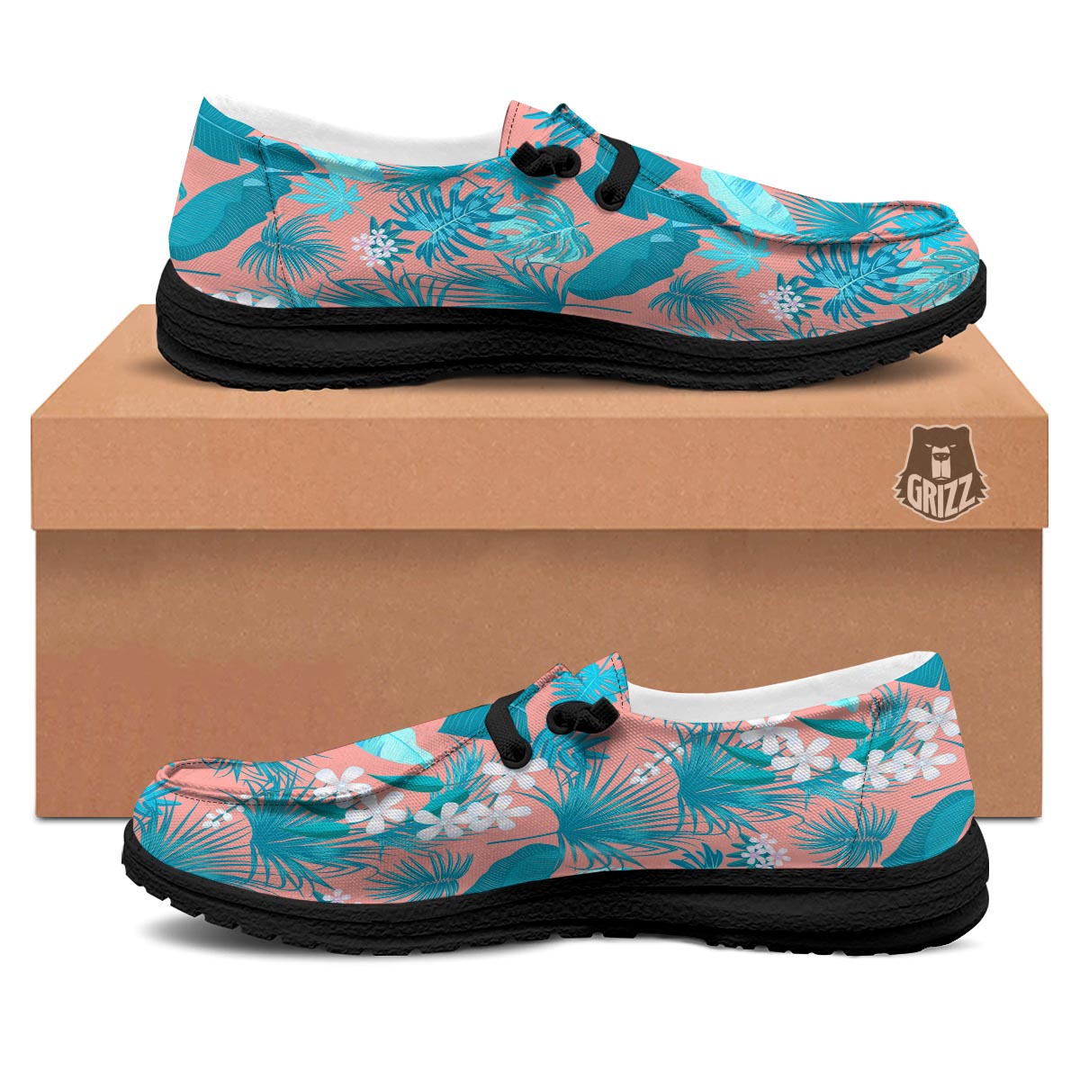 Palm Tree Teal Print Pattern Black Loafers-grizzshop