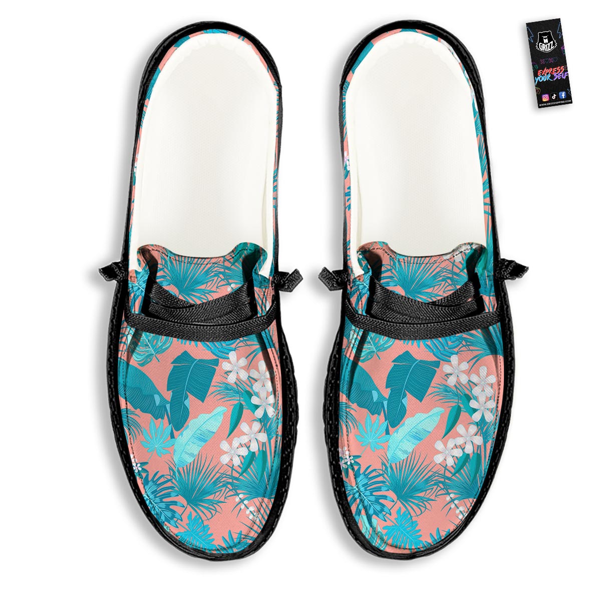 Palm Tree Teal Print Pattern Black Loafers-grizzshop