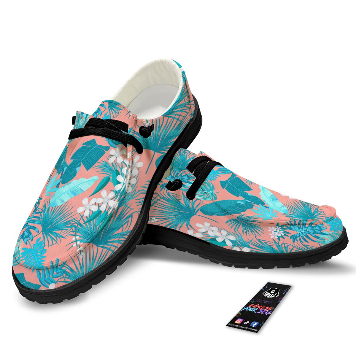 Palm Tree Teal Print Pattern Black Loafers-grizzshop