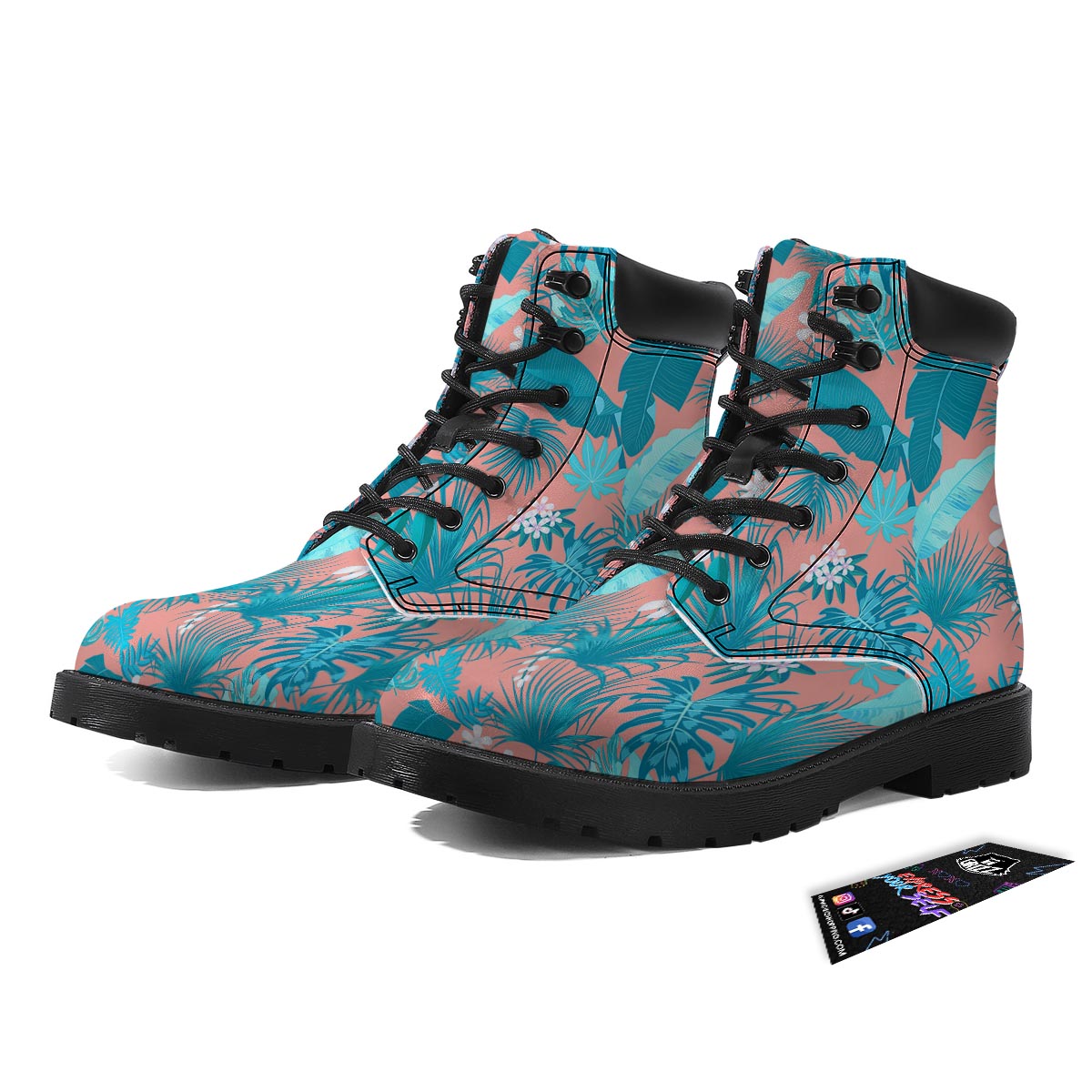 Palm Tree Teal Print Pattern Boots-grizzshop