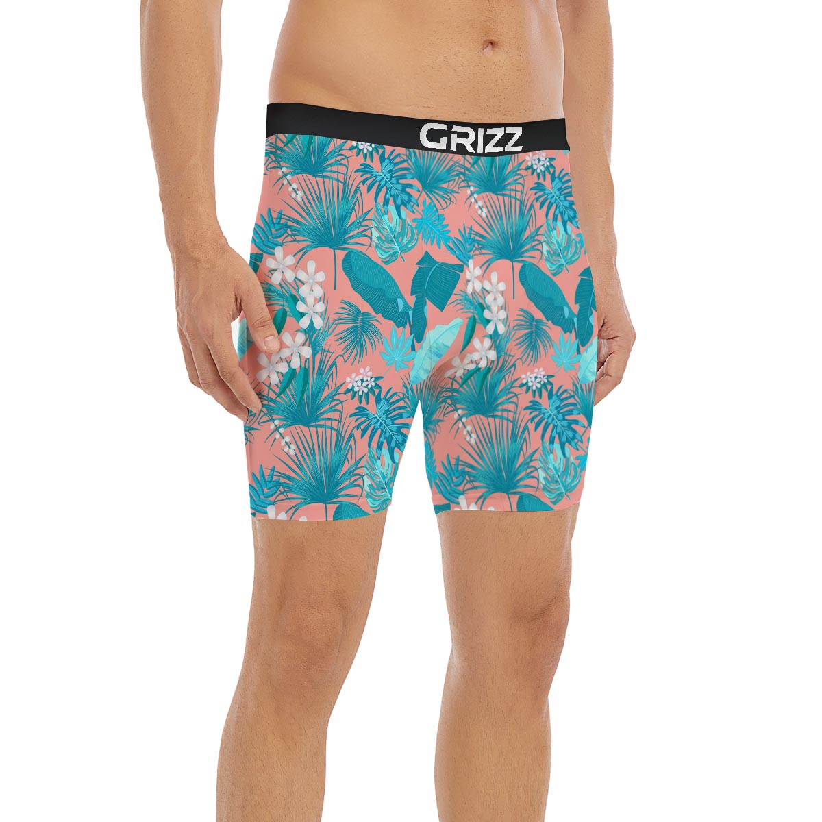 Palm Tree Teal Print Pattern Boxer Briefs-grizzshop