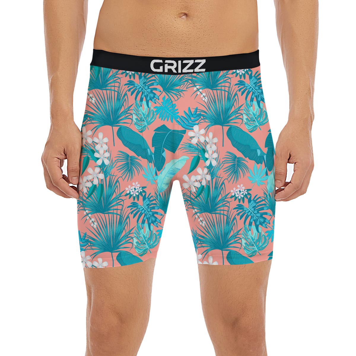 Palm Tree Teal Print Pattern Boxer Briefs-grizzshop