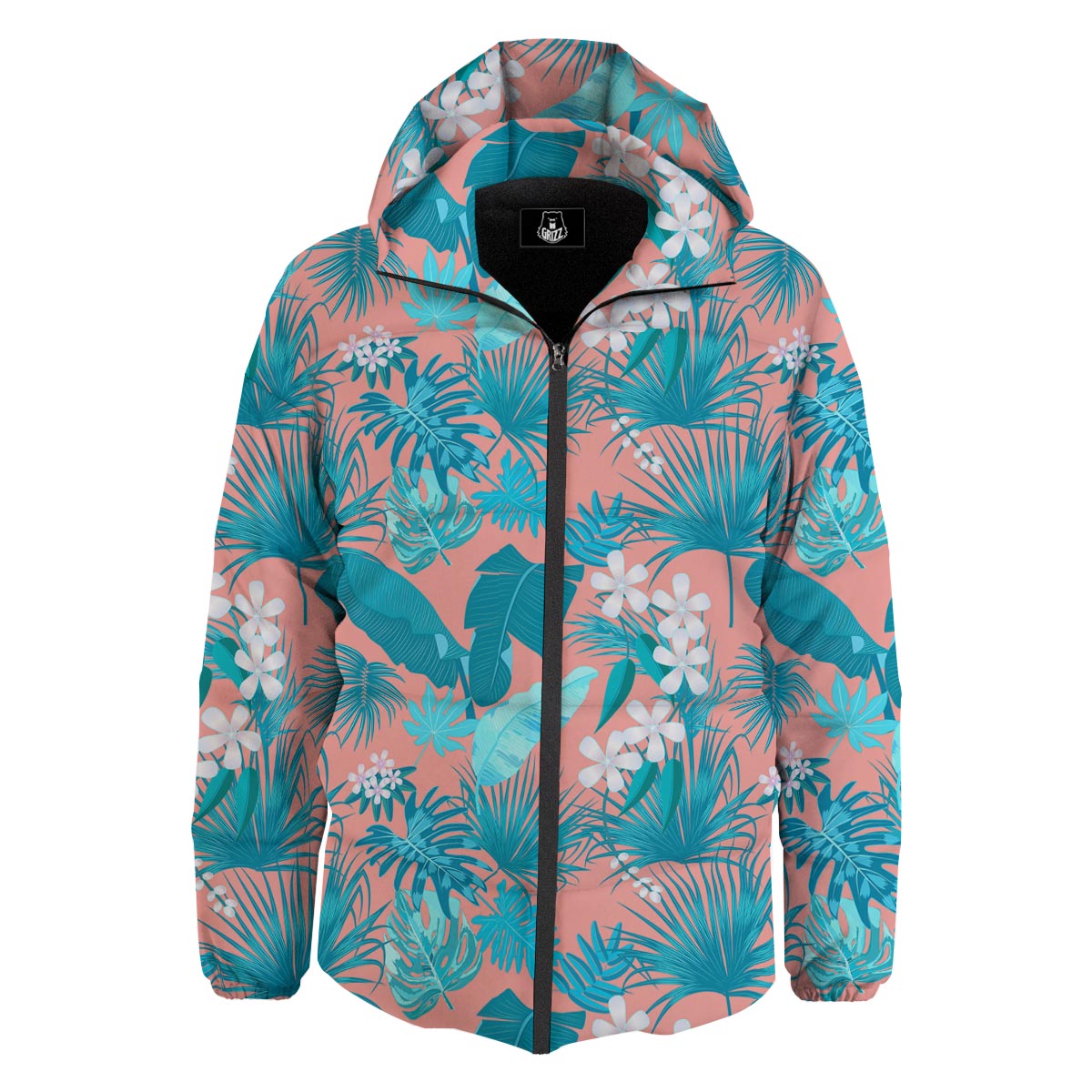 Palm Tree Teal Print Pattern Down Jacket-grizzshop