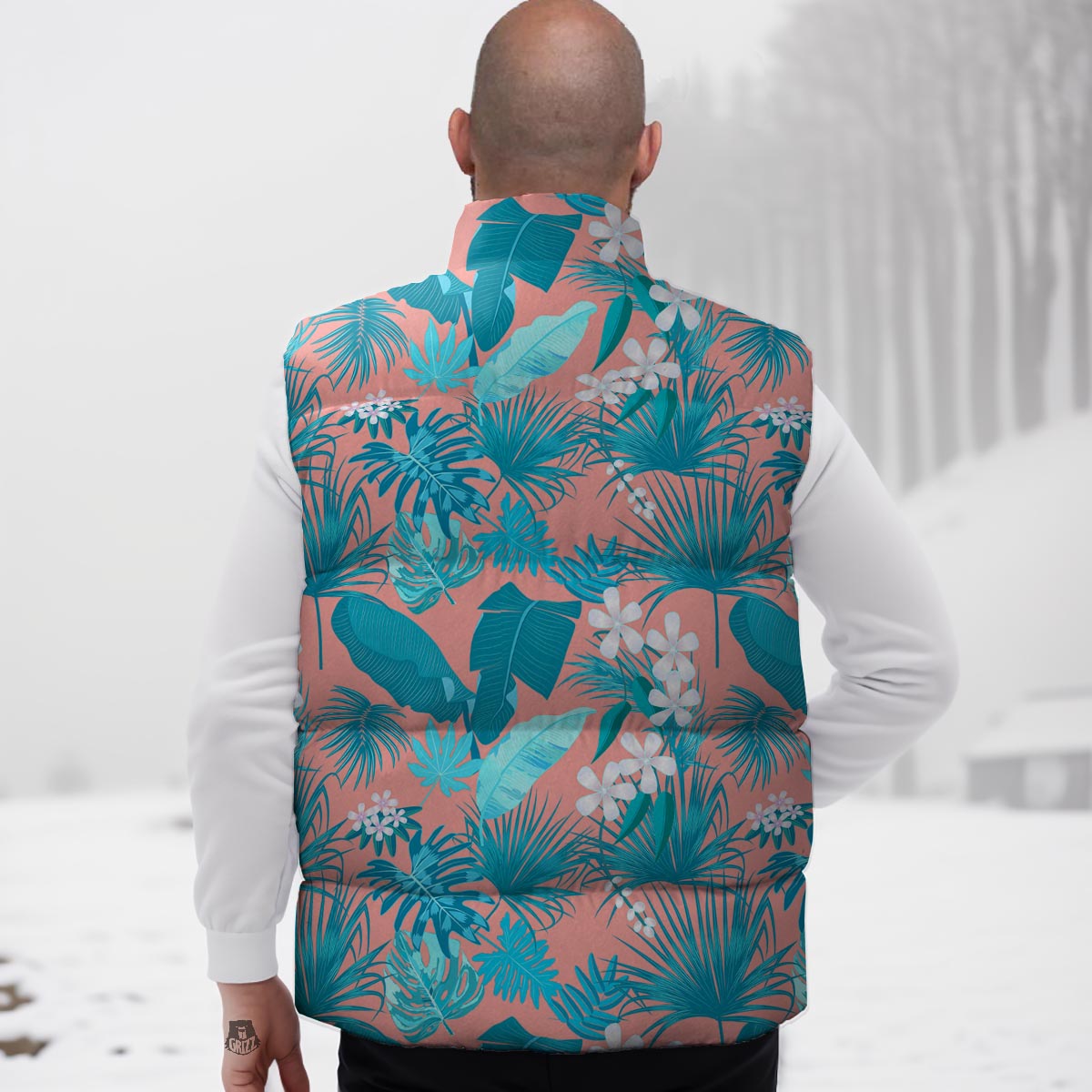 Palm Tree Teal Print Pattern Down Vest