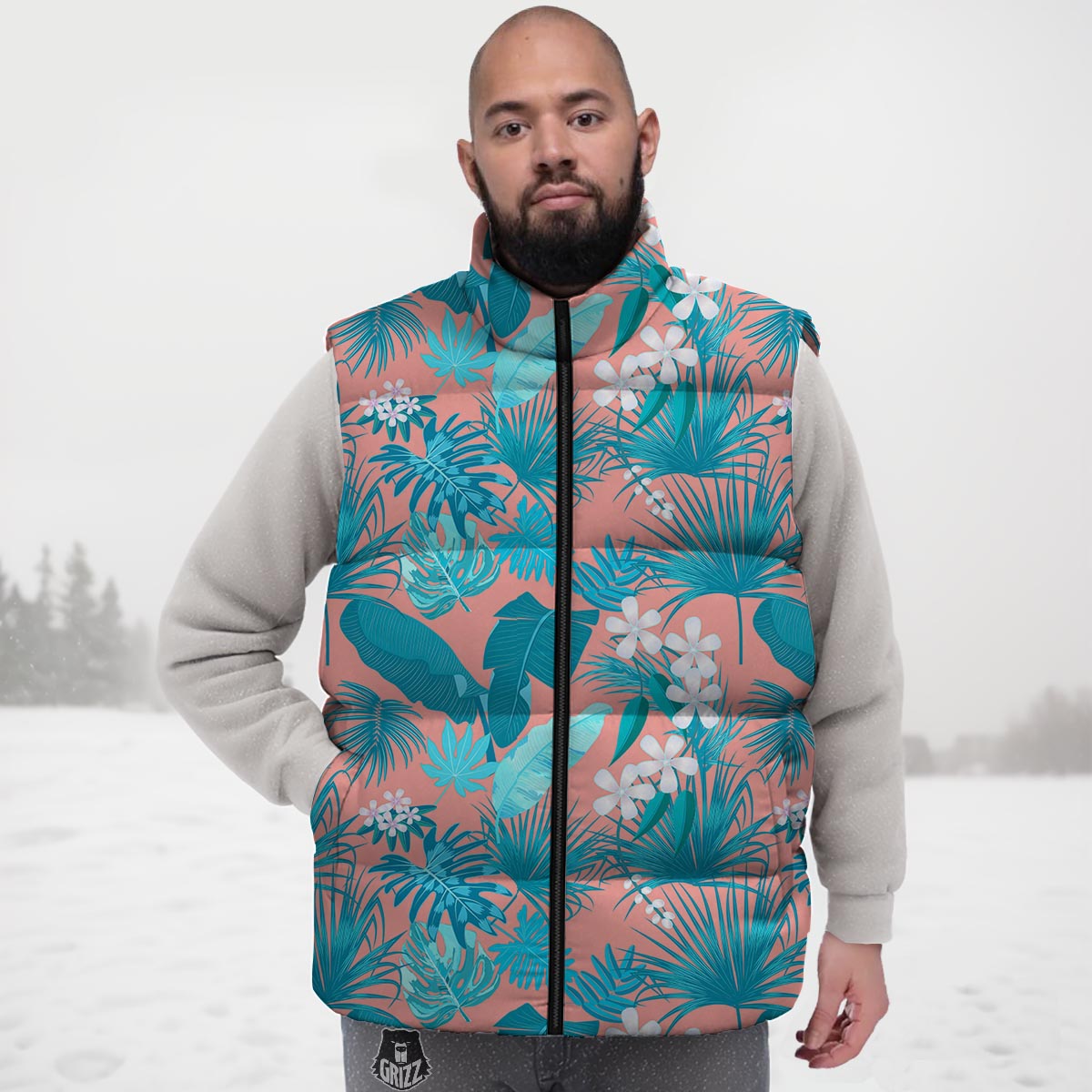 Palm Tree Teal Print Pattern Down Vest