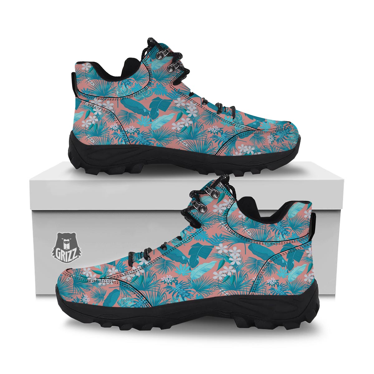 Palm Tree Teal Print Pattern Hiking Shoes-grizzshop
