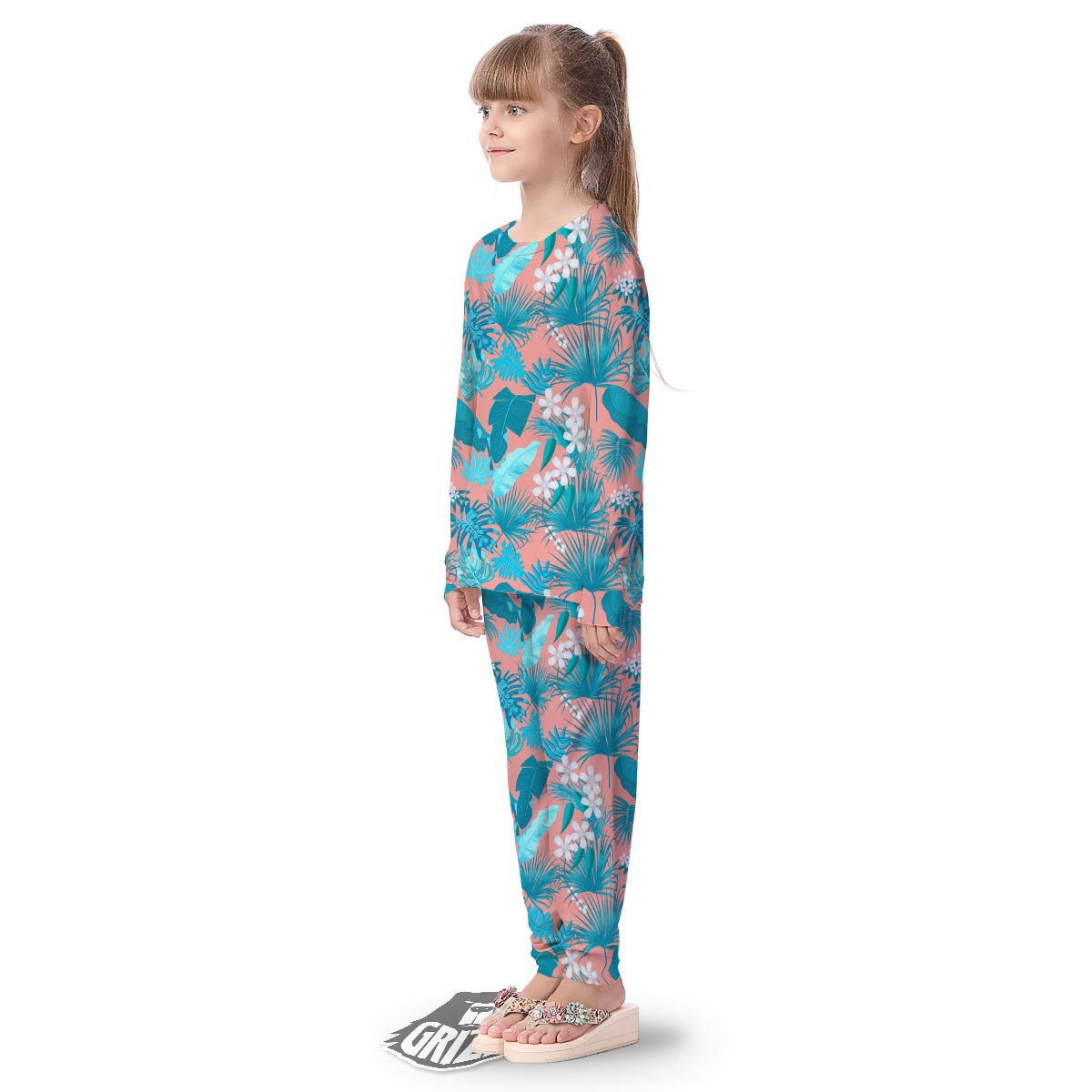 Palm Tree Teal Print Pattern Kid's Pajamas-grizzshop