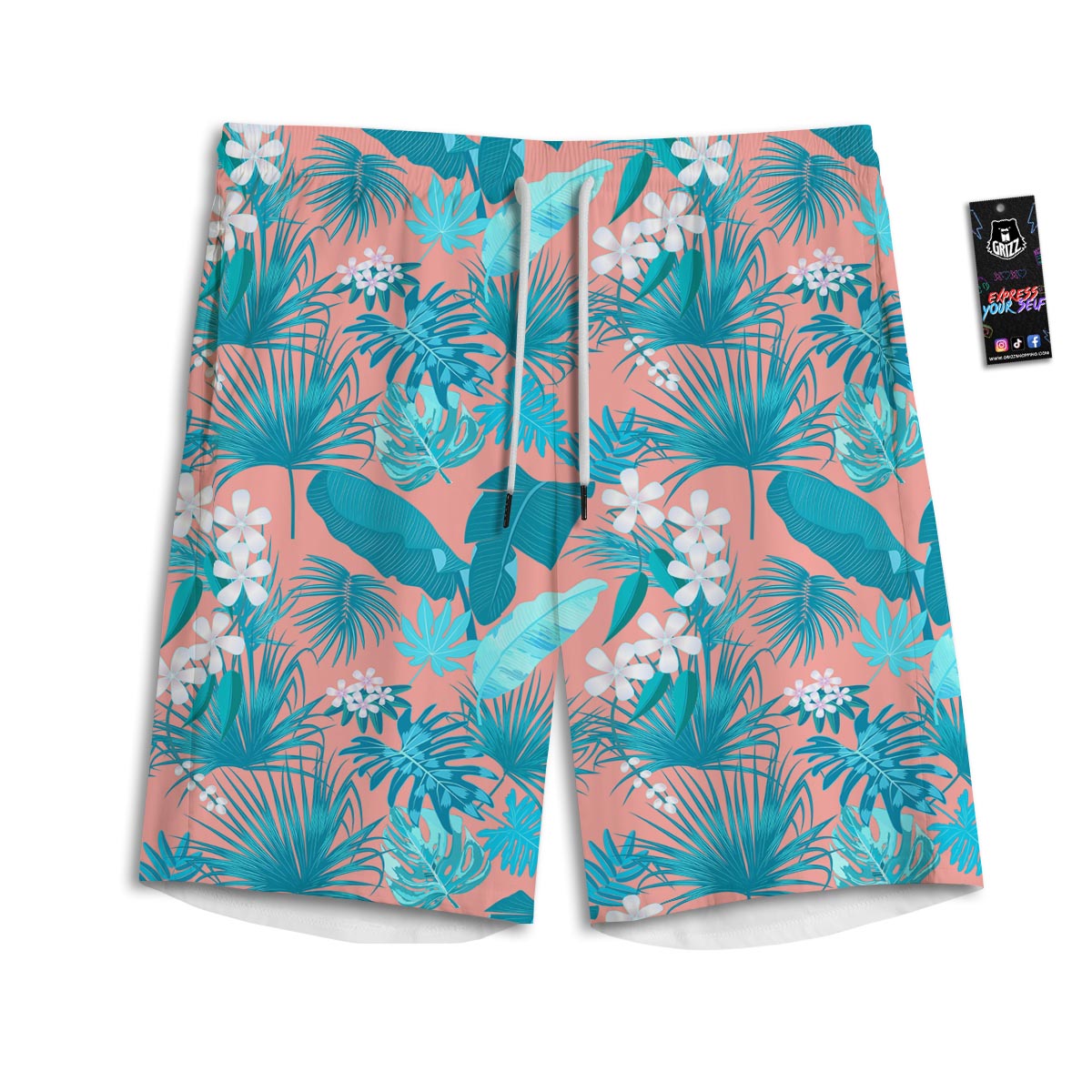 Palm Tree Teal Print Pattern Men's Athletic Shorts