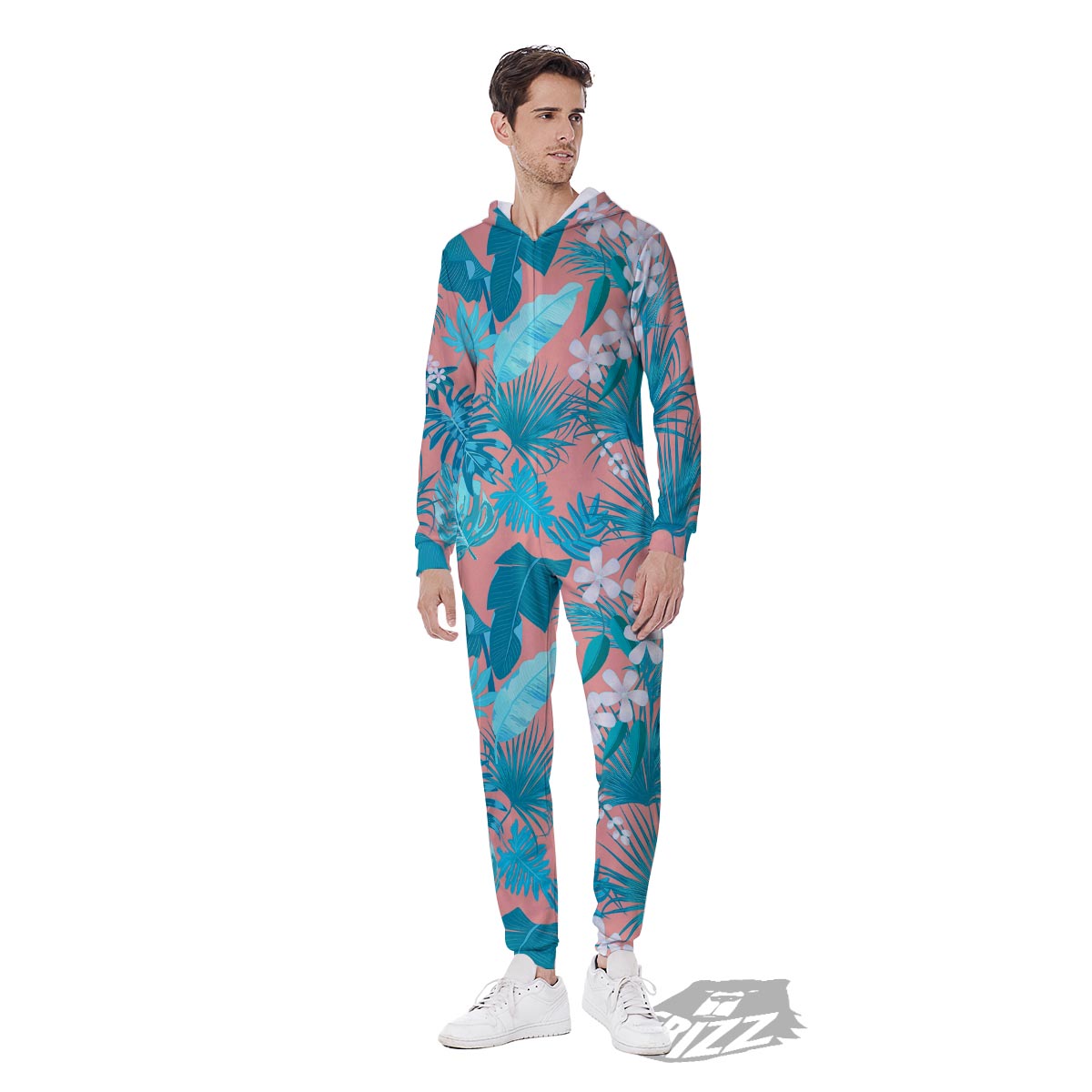Palm Tree Teal Print Pattern Men's Jumpsuit-grizzshop