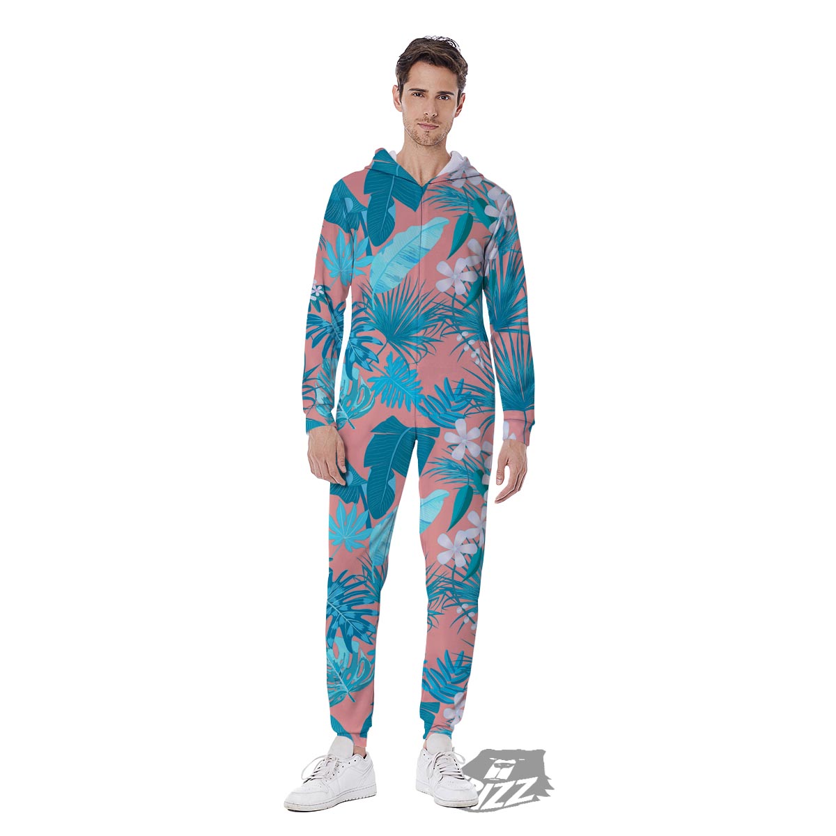 Palm Tree Teal Print Pattern Men's Jumpsuit-grizzshop