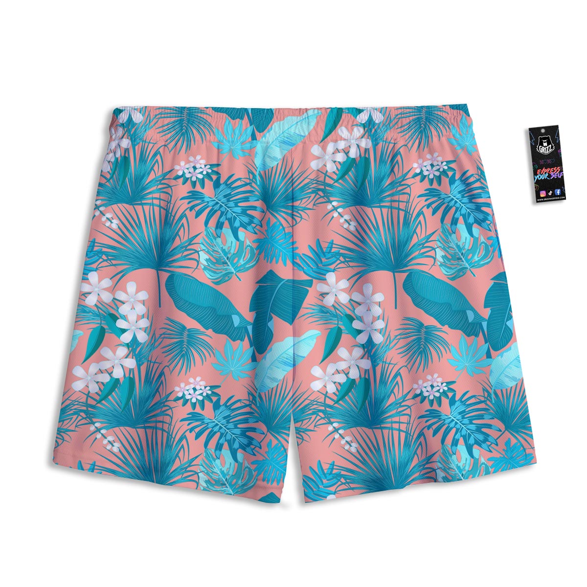 Palm Tree Teal Print Pattern Mesh Shorts