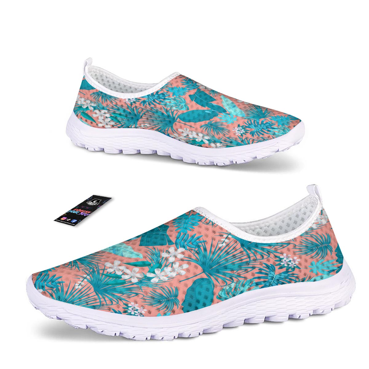 Palm Tree Teal Print Pattern Nurse Shoes-grizzshop