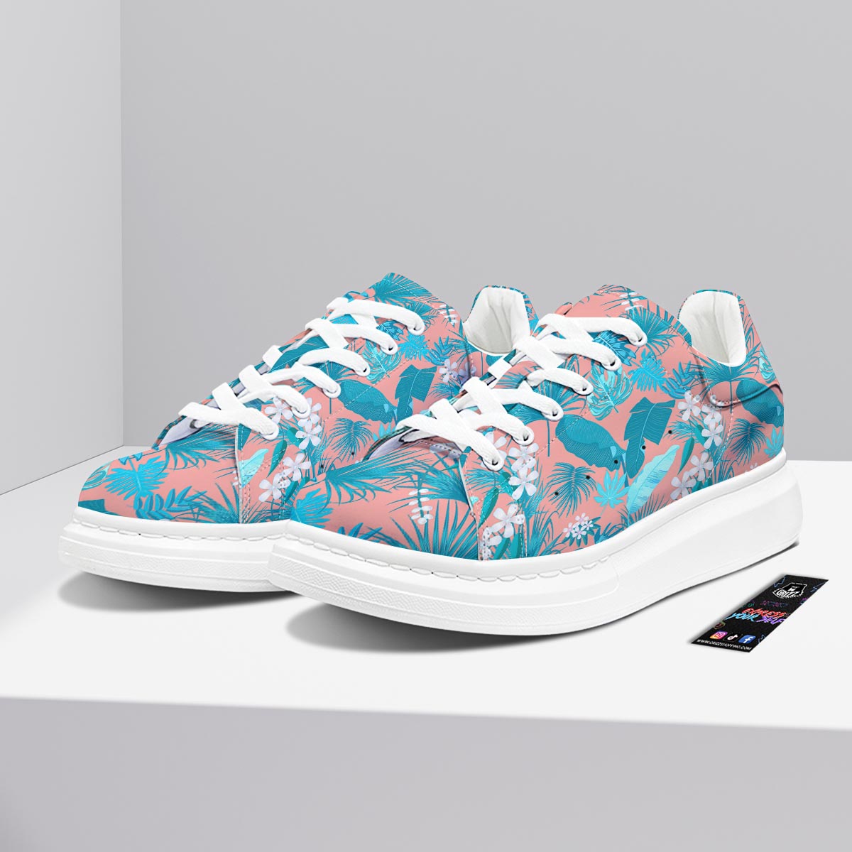 Palm Tree Teal Print Pattern Platform Shoes-grizzshop