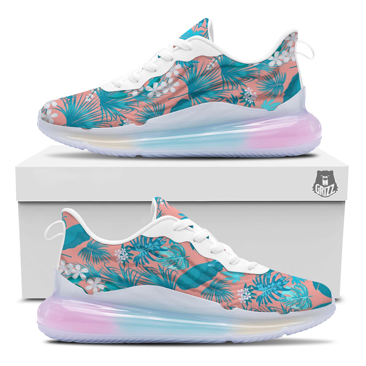 Palm Tree Teal Print Pattern Running Sneakers-grizzshop